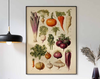 Food Print, Vegetables Print, Kitchen Decor, Vintage Kitchen Art, Vegetables Poster, Food Decor, Vegetables Art, Gift for Vegetables Lovers