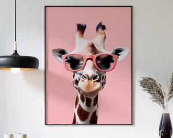 Giraffe Print, Giraffe Poster, Funny Animal Décor, Animal Print, Animal Wall Art, Animal Poster,  Giraffe in Sunglasses Print, Modern Décor