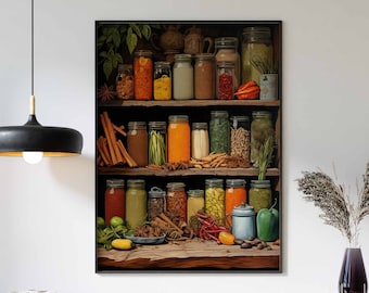 Kitchen Spices Print, Kitchen Wall Art, Vintage Kitchen Decor, Spices Poster, Food Decor, Spices Wall Art, Large Print, Gift for Spice Lover