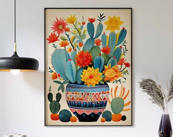Mexican Art, Colourful Floral Wall Art, Mexican Print, Mexican Poster, Mexican Floral Art Print, Cactus Print, Vintage Poster, Retro Poster
