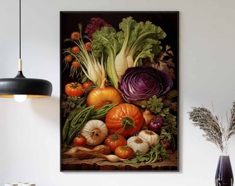 Food Print, Vegetables Print, Kitchen Decor, Vintage Kitchen Art, Vegetables Poster, Food Decor, Vegetables Art, Gift for Vegetables Lovers