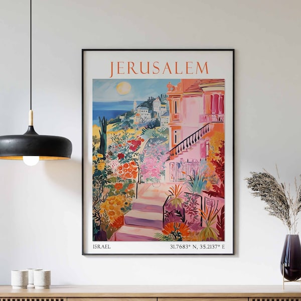 Jerusalem Travel Print, Jerusalem Travel Poster, Israel Wall Art, Jerusalem Art Print, Western Wall Art, Travel Gift, Israeli Travel Decor