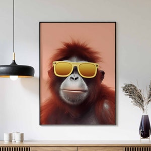 Monkey Print, Monkey Poster, Funny Animal Décor, Animal Print, Animal Wall Art, Animal Poster,  Monkey in Sunglasses Print, Modern Décor