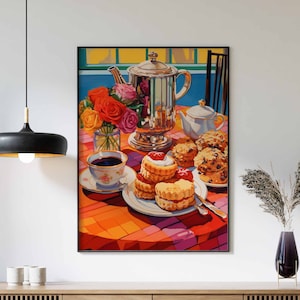 Food Print, English Tea and Scones Print, Kitchen Decor, Food Poster, Kitchen Art, Food Wall Decor, English Tea Art, Vintage Decor