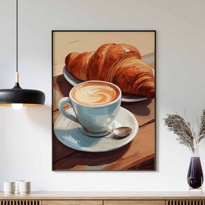 Food Print, Croissant Print, Kitchen Decor, Food Poster, Kitchen Art, Food Wall Decor, Breakfast Food Art, Vintage Decor, Croissant Poster