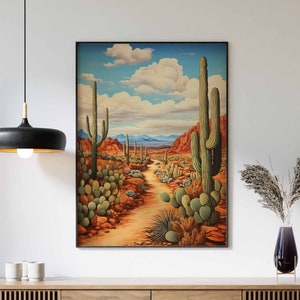 Mexican art, Desert Landscape Art Print, Mexican Print, Mexican Poster, Rustic Décor, Latin American Art, Cactus Print, Vintage Poster