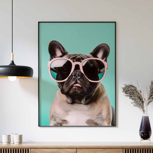 Bulldog Print, Dog Poster, Funny Dog Décor, Animal Print, Animal Wall Art, French Bulldog in Sunglasses Print, Modern Décor, Animal Poster