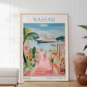 Nassau Travel Poster, Nassau Print, Caribbean Art Print, Nassau Gift, Nassau Wall Art, Caribbean Decor