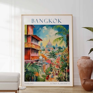Bangkok Travel Print, Bangkok Travel Poster, Asian Travel Poster, Southeast Asia Decor, Thailand Wall Art, Home Decor, Thailand Wall Decor