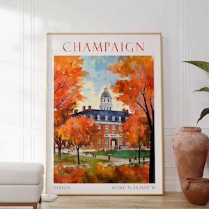 Impresión de Champaign, arte mural de Champaign, póster de Champaign, Illinois, regalo de viaje a EE. UU.