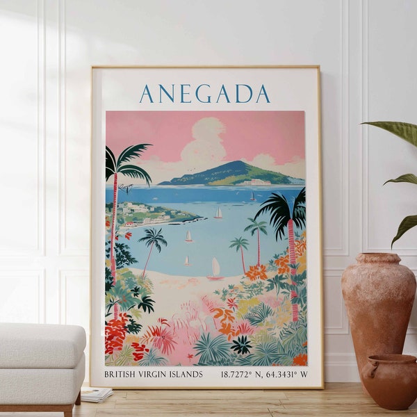 Britse Maagdeneilanden Wall Art Print Poster, BVI kaartafdrukken, Tortola Virgin Gorda Anegada Jost Van Dyke Island