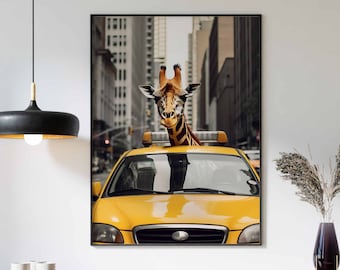 Giraffe Print, Giraffe Poster, Funny Animal Décor, Animal Print, Animal Wall Art, Animal Poster,  Giraffe in Car Print, Modern Décor