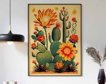 Mexican Art, Rustic Wall Art, Mexican Print, Mexican Poster, Desert Plant Art Print, Rustic Cactus Print, Vintage Poster, Retro Poster