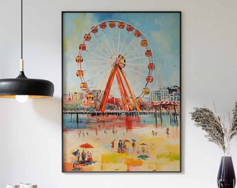 Boho Art, Boho Print, Ferris Wheel Wall Art, Rustic Coastal Wall Art, Boho Wall Art, Seaside Wall Decor, Vintage Ferris Wheel Poster