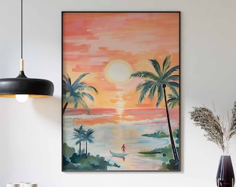 Boho Art, Boho Print, Rustic Beach Art,  Coastal Wall Art, Rustic Coastal Décor, Boho Beach Wall Art, Sunset Scenery Art, Vintage Beach Art