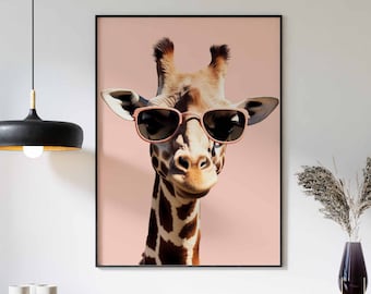 Giraffe Print, Giraffe Poster, Funny Animal Décor, Animal Print, Animal Wall Art, Animal Poster,  Giraffe in Sunglasses Print, Modern Décor