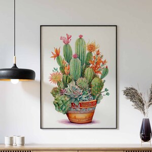 Kaktus Druck, Kaktus Poster, Rustikales Kaktus Dekor, Wüstenpflanze Druck, Kaktus Wandkunst, Vintage Dekor, Bunter Blumendruck, Büro Dekor