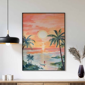 Boho Art, Boho Print, Rustic Beach Art,  Coastal Wall Art, Rustic Coastal Décor, Boho Beach Wall Art, Sunset Scenery Art, Vintage Beach Art