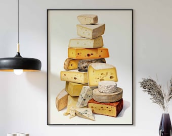 Food Print, Cheese Print, Kitchen Decor, Vintage Kitchen Art, Cheese Poster,  Large Print, Food Decor, Cheese Art, Gift for Cheese Lovers