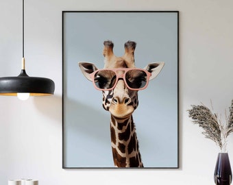 Giraffe Print, Giraffe Poster, Funny Animal Décor, Animal Print, Animal Wall Art, Animal Poster,  Giraffe in Sunglasses Print, Modern Décor