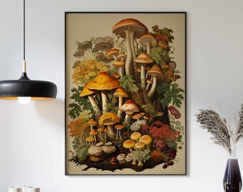 Food Print, Mushrooms Print, Kitchen Decor, Vintage Kitchen Art, Mushrooms Poster, Food Decor, Mushrooms Art, Mushrooms Wall Art, Food Art