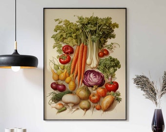 Food Print, Vegetables Print, Kitchen Decor, Vintage Kitchen Art, Vegetables Poster, Food Decor, Vegetables Art, Gift for Vegetables Lovers