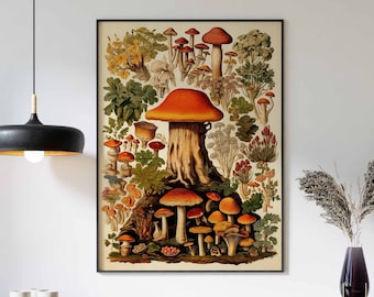 Vintage Mushroom Kitchen Print: Gourmet Food Art Poster