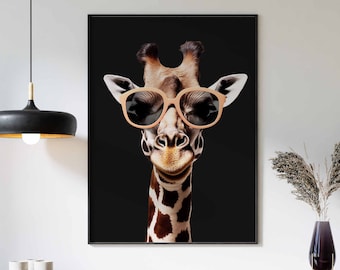 Giraffe Print, Giraffe Poster, Funny Animal Décor, Animal Print, Animal Wall Art, Animal Poster,  Giraffe in Sunglasses Print, Modern Décor