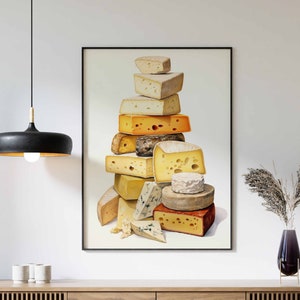Food Print, Cheese Print, Kitchen Decor, Vintage Kitchen Art, Cheese Poster,  Large Print, Food Decor, Cheese Art, Gift for Cheese Lovers