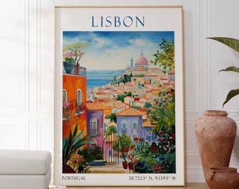 Impresión de Lisboa, arte vintage de Lisboa, póster de Lisboa, foto de Lisboa, decoración de pared de Lisboa, impresión de Portugal