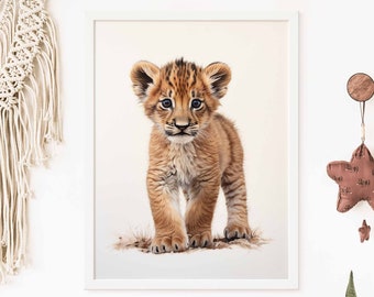 Imprimé lion, décoration de chambre d'enfant lionceau, impression de chambre de bébé non sexiste, affiche de chambre d'animal, illustration de lion, impression de chambre de bébé Safari