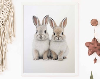 Bunny Rabbit Print, Rabbit Print, Girls Room Decor, Rabbit Wall Art, Baby Animals, Girls Nursery Art, Bunny Art