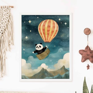 Panda Hot Air Balloon Nursery Print, Wall Art Baby Animal Prints, Nursery Animal Decor, Nursery Decor, Cute Panda Poster