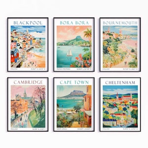 SET OF 6 custom travel prints, Any City Any Country City prints travel poster Custom personalised wall art personalised gift