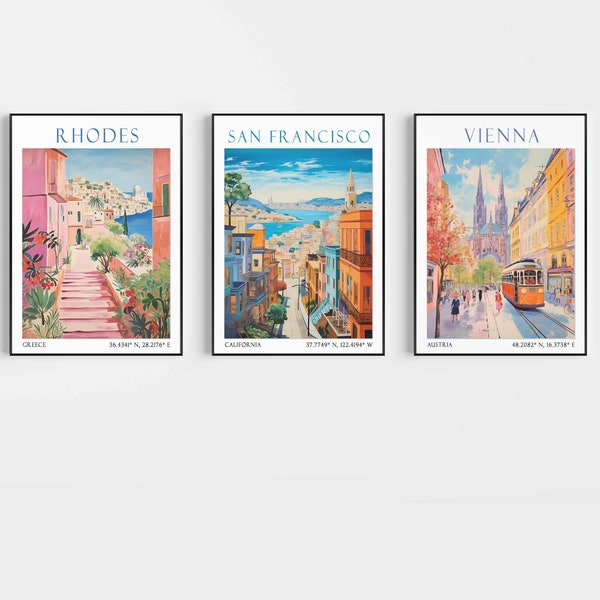 SET OF 3 Travel prints, ANY city any country City prints travel poster Custom personalised wall art personalised gift