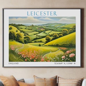 Leicester Poster, Horizontal Leicester Travel Print, England Wall Art, United Kingdom Decor, Leicester Countryside, Leicester Travel Poster