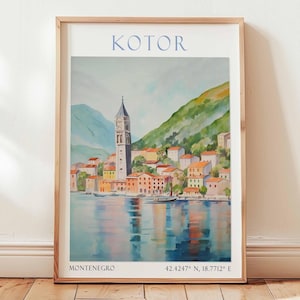 Kotor Poster, Montenegro Travel Print, Kotor Wall Art, Old Town Kotor, Kotor Vintage Travel Print, Minimalist Kotor Poster