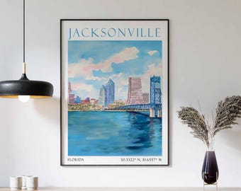 Jacksonville Art Print - Jacksonville City Print - Florida USA reisposter - Jacksonville Wall Art - pastelkleuren reiskunst