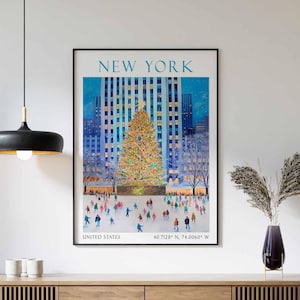 New York Print, Rockefeller Centre Christmas Tree, plakat New York, kochanek New York, sztuka New York, Boże Narodzenie w Nowym Jorku, Zima w Nowym Jorku