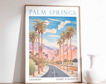 Palm Springs Poster Print, Mid-Century Modern Wall Art, Desert Landscape Decor, California Travel Art, Retro Palm Springs Print
