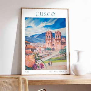 Cusco Travel Print, Cusco Travel Poster, Vintage travel Decor, Cusco Travel Gift, South American Travel Decor, Peru Wall Art, Vacation Art