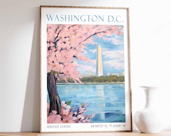 Washington DC Captiol Travel Poster, Washington Monument, USA Travel Print, Vintage Wall Art, Washington DC Wall Decor