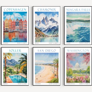 SET OF 6 custom travel prints, Any City Any Country City prints travel poster Custom personalised wall art personalised gift