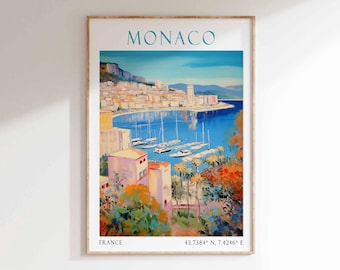 Monaco Poster, Monaco Print, French Riviera Wall Art, Monaco Cityscape, Luxury Travel Art, Monte Carlo Decor, Monaco Art Print