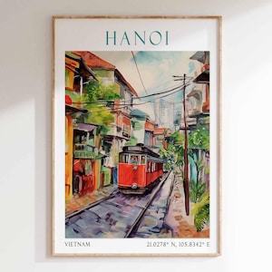 Hanoi Vietnam Art Print – Train Street Poster, Old Quarter Wall Art, Hanoi Train Poster, Vietnam Travel Decor, Southeast Asia Illustration
