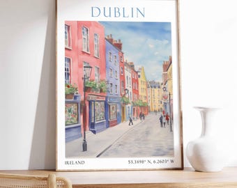 Dublin Travel Print, Dublin Travel Poster, Ireland Wall Art, Irish Travel Decor, Dublin Travel Gift, Vintage Dublin Poster, Irish Wall Decor