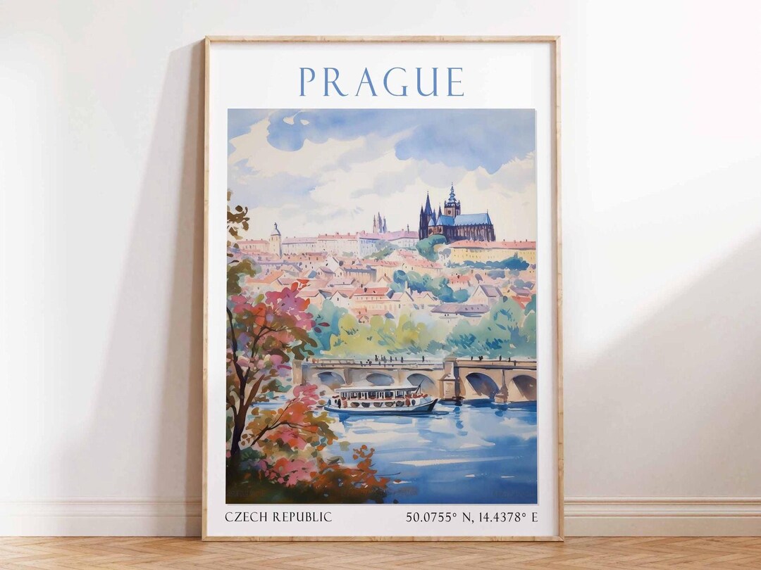 プラハ旅行プリント、プラハ旅行ポスター、チェコ共和国の壁アート
