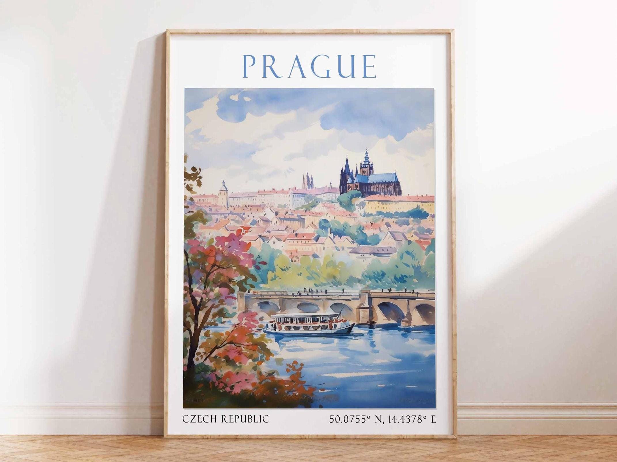 プラハ旅行プリント、プラハ旅行ポスター、チェコ共和国の壁アート