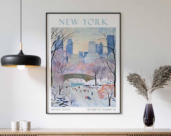 New York Print, Gapstow Bridge, Central Park, new york poster, new york lover, New York art, New York print travel, New York Winter print