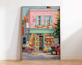 Bookshop Wall Art Print, Vintage Bookstore Poster, Reading Nook Decor, Book Lover Gift, Book Lover Wall Art, Cosy Home Library Print